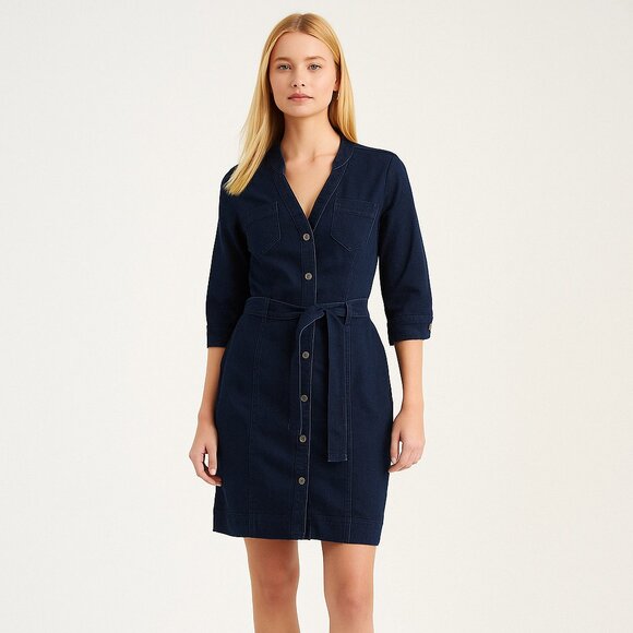 NWT White House Black Market 3/4 Sleeve Denim Shirt Dress Avery Rinse 2 #WHBM17 - Picture 1 of 9